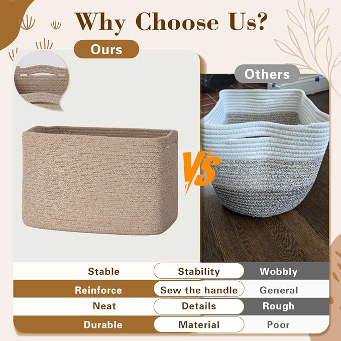 Woven Storage Baskets, Brown Baskets for Organizing, 3 Pack Woven Basket for Storage, Storage Baskets for Shelf, Towel, Toy, Book, Closet, Baby 15"×10"×9"