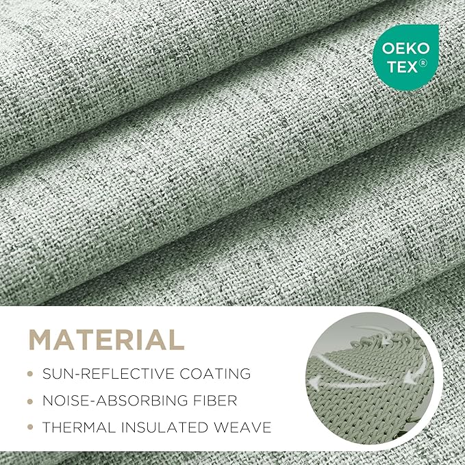 Joydeco Blackout Curtains for Bedroom - 100% Light Blocking 2 Panels Sage Green Drapes 42" W x 63" L, Thermal Insulated Room Darkening Curtains, Linen Textured for Living Room, Rod Pocket & Back Tabs