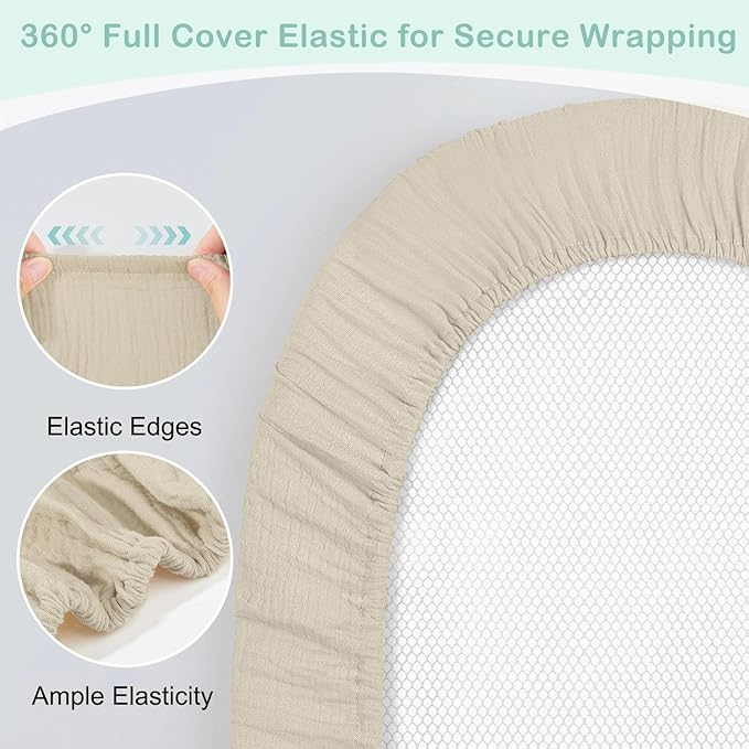 Basumee Muslin Bassinet Sheets for Baby Girl Boy 2 Pack Soft Breathable Baby Bedside Bassinet Fitted Sheets with Bottom Elastic Band 33''x17''x4'' Mattress Cover for Rectangle Oval Hourglass Bassinets