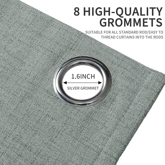 Joydeco Sage Green, Linen 100% Blackout Curtains for Bedroom 2 Panels Set, Burlap Grommet Room Darkening Textured Drapes for Living Room (42x84 inch, Sage Green)