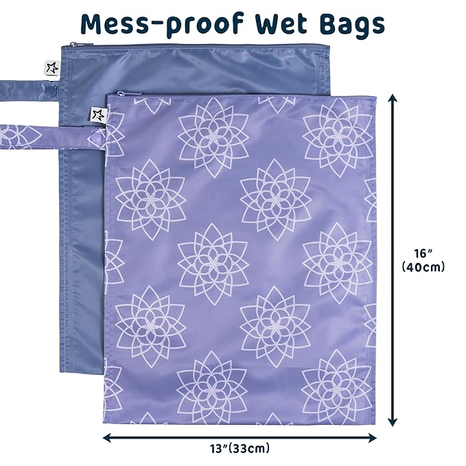 Tiny Twinkle Mess Proof Wet Bags | 2-Pack Reusable Waterproof Wet Bags for Swimsuits | Baby Clothes | Travel & Diaper Bag (Periwinkle,Pebble)
