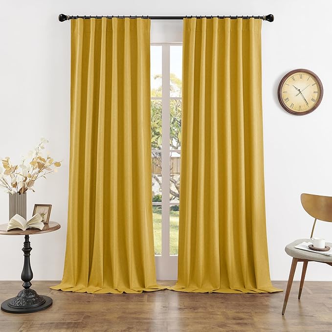 DUALIFE Black Out Curtains for Bedroom 63 Inch Long 2 Panels Room Darkening Sun Blocking Drapes for Living Room,Nursery,Living Room Back Tab/Rod Pocket/Hook Belt(50x63 Inch,2 Panels,Gold Yellow)