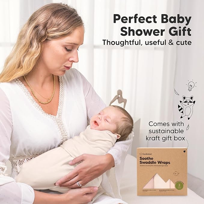 3-Pack Organic Baby Swaddle Sleep Sacks - Swaddles for Newborns, Infant 3-6 Months, Baby Girls, Boys, Soft & Snug Newborn Sleep Sack, Nursery Swaddling Blankets (Angelic, L)