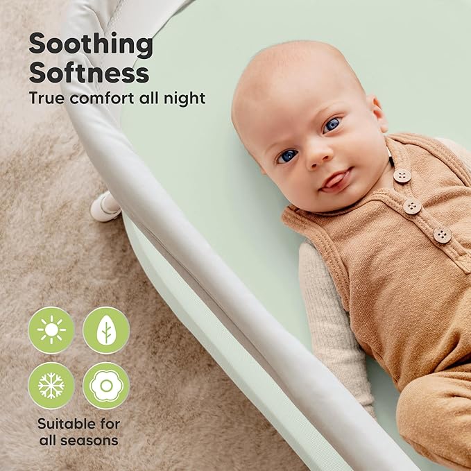 2-pk Waterproof Bassinet Sheets Girls, Boys, Cotton - 33x17 Universal Bassinet Mattress Pad Protector Cover, Compatible with Graco, Baby Delight, Chicco, Halo Bassinest Swivel Sleeper Fitted (Sage)
