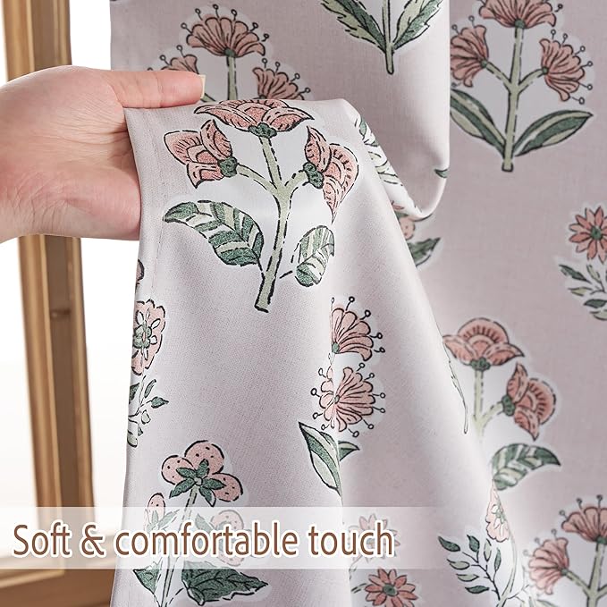 RYB HOME Pink 100% Blackout Floral Curtains 84 Inches Long 2 Panels for Bedroom, Grommet Vintage Flower Patterned Drapes Thermal Insulated Room Darkening for Dining Room Living Room, W52 x L84 inches