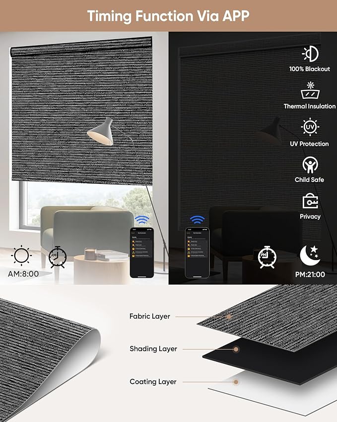 Kincmo Motorized Blinds with Remote,100% Blackout Motorized Roller Shades Work with Apple Homekit,Alexa,Google, Custom Electric Blinds with App,Voice Control (Eclipse Anchor Grey)