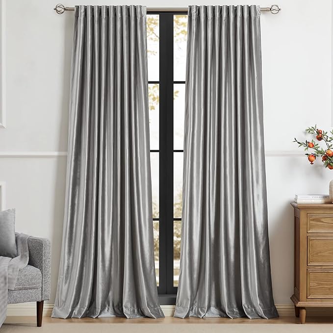 PRIMROSE Silver Grey Curtains 84 inch for Living Room,2 Panels Drapes Blackout Rod Pocket Back Tab Window Treatment Room Darkening Thick Decorative Curtains for Bedroom
