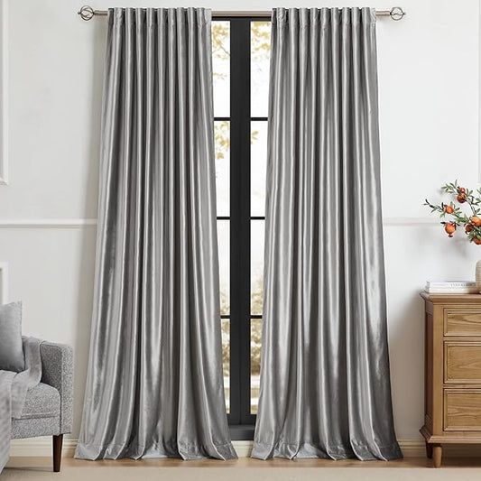 PRIMROSE Silver Grey Curtains 84 inch for Living Room,2 Panels Drapes Blackout Rod Pocket Back Tab Window Treatment Room Darkening Thick Decorative Curtains for Bedroom