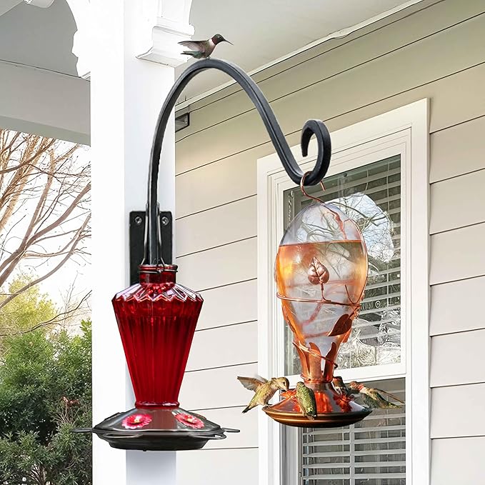 Heavy Duty Plant Hanger Bracket (8"/Black) Outdoor Hand-Forged Hanging Plant Bracket Durable and Stable Bird Feeder Hanger