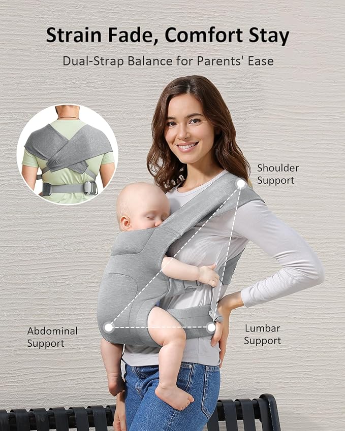 HEYVALUE Baby Carrier Newborn to Toddler(7-35lbs), Ergonomic Cross-Back Wraps with Adjustable Straps, Newborn Carrier with Effortless Put-On, Head Support for Hands-Free Comfort, Gray Leopard