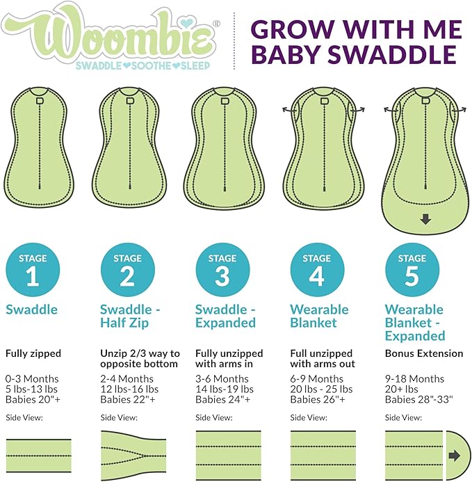 Woombie Grow with Me Baby Swaddle, Convertible Swaddle Fits Babies 0-9 Months, Expands to Wearable Blanket for Babies up to 18 Months, Mod Roses