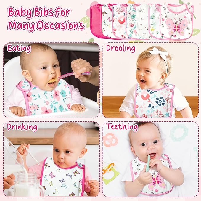 2ooya 7Pcs Cotton Waterproof Baby Bibs Hook Loop Closure Newborn Bib Keepsake Baby Gift for Drooling Feeding Eating