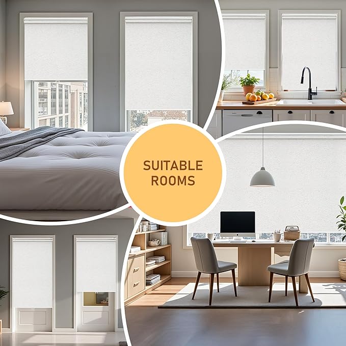 Cordless Roller Shades Blackout Blinds for Windows Room Darkening Rolled Up Shades with Spring System, UV Protection Natural Linen Fabric Window Shades Door Blinds for Home（48" W x 72" H, Linen Cream