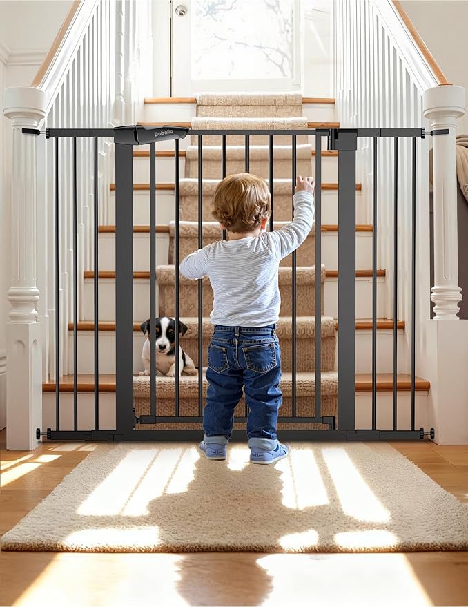 Babelio 36" Tall Baby Gate, 29-48" Auto-Close and Pressure Mounted Baby Gate for Stairs, Doorways, Hallway, Easy Walk Thru Pet Gate, Metal Child Gate with 2*Y Spindle Rods, Black