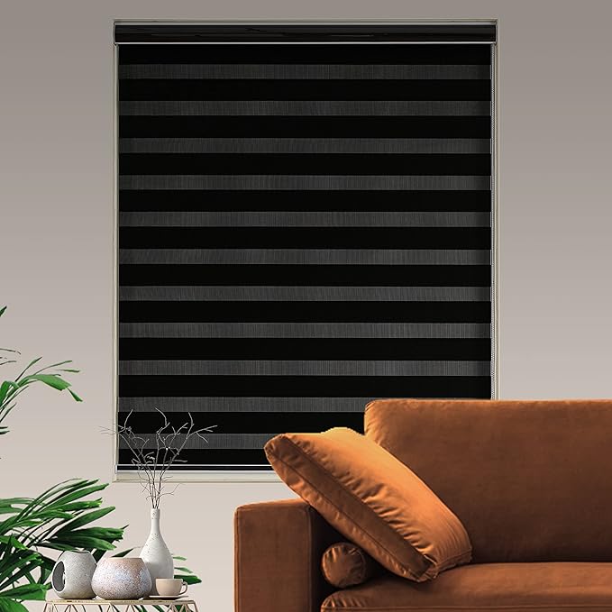 Blackout Zebra Blinds, Dual Layer Free-Stop, Room Darkening Zebra Shades, Blinds for Indoor Windows, Light Filtering Privacy Sheer Shade for Home(54" W X 72" H, Black)