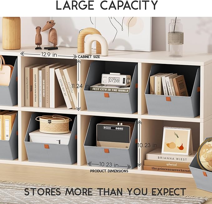 Fabric Closet Storage Cubes - 6 Pack Square Storage Bins with Dual Handles for Clothes, Towels, Toys, Cube Storage Organizers for Bedroom, Nursery, Shelves, Closet, Small Spaces, Grey