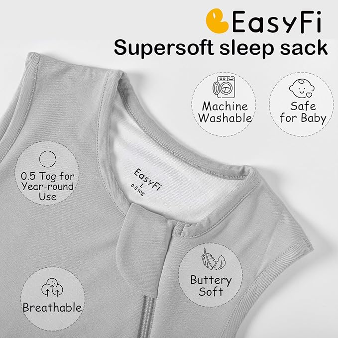 Supersoft Rayon Made from Bamboo Sleep Sack 12-18 Months 0.5 Tog Lightweight Toddler Sleep Sack Baby Wearable Blanket with 2-Way Zipper Summer Unisex Sleeping Bag for Babies (2 Pack) Pink & Gray