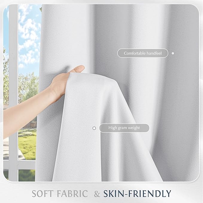 Beauoop White 100% Blackout Curtains 84 Inch Long 2 Panels for Bedroom Living Room Solid Room Darkening Thermal Insulated Soundproof Energy Saving Grommet Top Window Treatment Drapes,52x84 2 Set