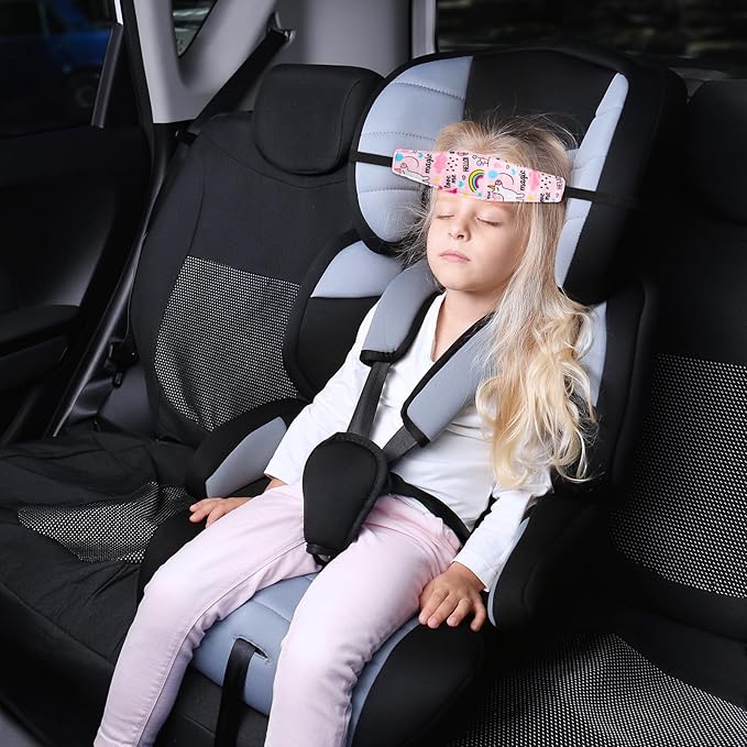 HESTYA 2 Pieces Baby Carseat Head Support Band Strap Headrest Stroller Seat Sleeping Headrest Neck Relief Head Strap Headband for Kids Children Toddler Infant(Unicorns and Dinosaurs)