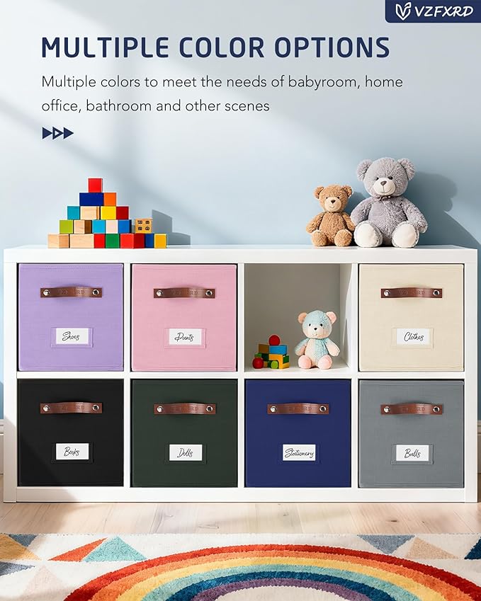 10.5 Inch Storage Cubes with Labels, 6-Pack Non-Woven Fabric Bins with Handles, Foldable Organizer for Closet, Shelf, Bedroom, Home Organization (Blue)
