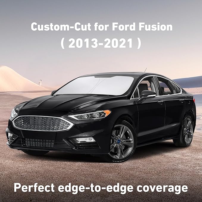 Econour Windshield Sunshade for Ford Fusion 2013-2019 2020 2021, Sun Visor for Front Windshield & Window Sun Shade Cover, UV Heat Blocker & Protector, Car Accessories