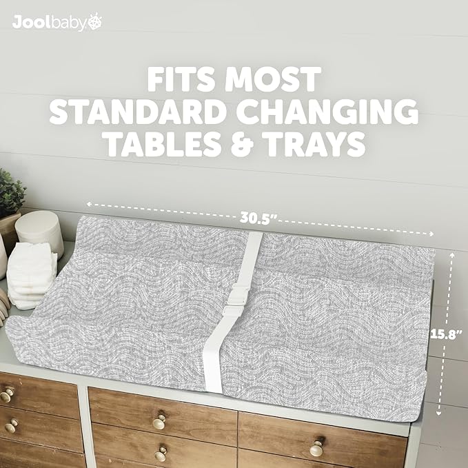 Jool Baby Serenity Soft Changing Pad + Washable Cover, Non-Slip - Fits Standard Changing Tables & Dressers (Wave Pattern, Gray)