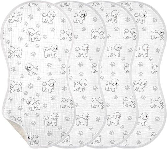 Qinllo 4 Pack Muslin Burp Cloths Cute Bichon Dog White Cotton Baby Burp Cloths Extra Absorbent and Soft Spit Up Rags for Newborn Babies 22x11 Inch