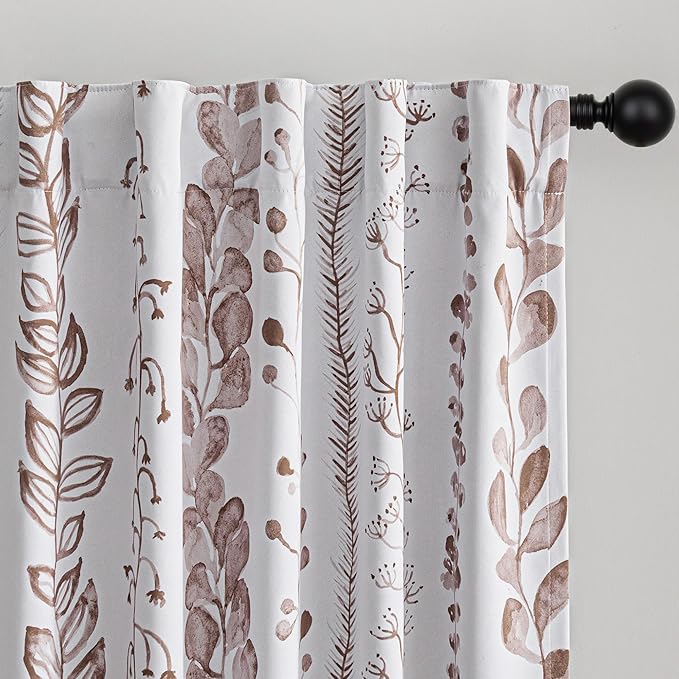 MEETSKY 95% Blackout Curtains for Bedroom, Thermal Insulated Privacy Protection Back Tab Curtains 72 Inches Length for Living Room, Brown Leaf Pattern, 2 Panels, 50" Wide Each