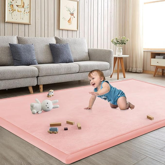 Baby Play Mat for Floor Tummy Time Mat Nursery Muscle Area Rug Playroom Rug Tatami 65"*50" Memory Foam 1.3" Thick Crawling For Babies,Toddlers, Infants, Kids,Floor(Pink)