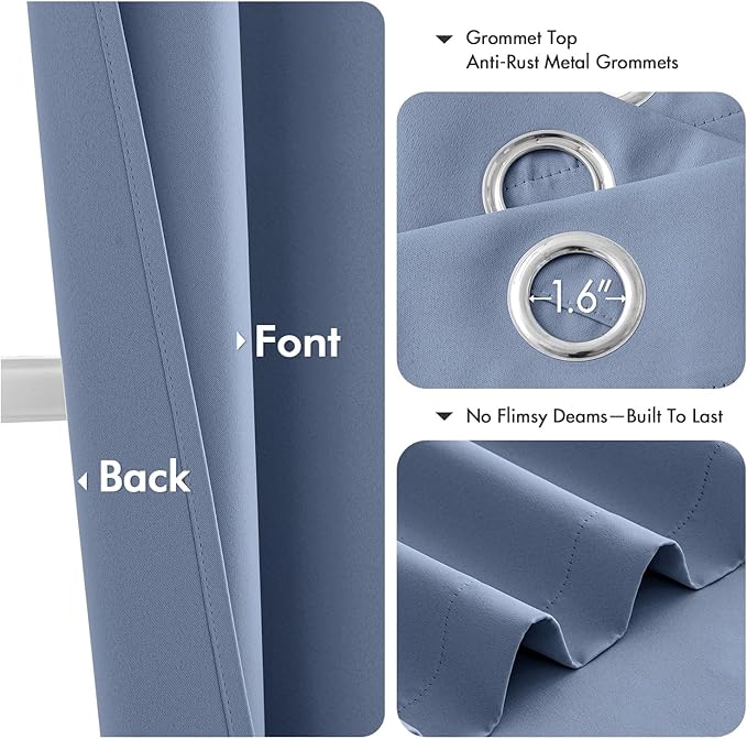 MIULEE Denim Blue Blackout Curtains for Bedroom Living Room 54 Inches Long 2 Panels, Thermal Insulated Room Darkening Drapes Solid Grommet Noise Reduction Light Blocking Window Treatments 40x54 Inch