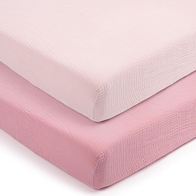 lulumoon Fitted Pack and Play Sheets: Soft Muslin Cotton Mini Crib Sheets - Neutral Colors for Boys and Girls