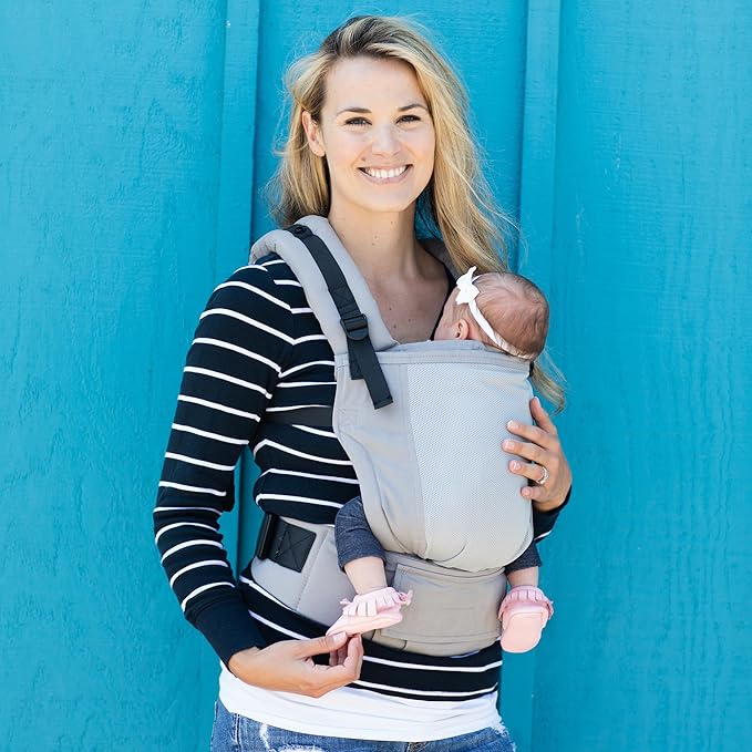 Baby Tula Breathable Mesh Panel Free-to-Grow Baby Carrier - Adjustable, Comfortable, Newborn to Toddler Carrier - Ergonomic Fit for 7lbs to 45lbs - Back & Front Carry Options - Overcast (Gray)