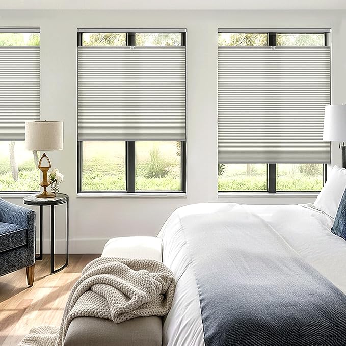 Lazblinds Upgraded Top Down Bottom Up (TDBU) Honeycomb Blinds, No Drill No Tools Easy Install Cordless Cellular Shades for Windows 23" W x 64" H, Dove Grey - Light Filtering