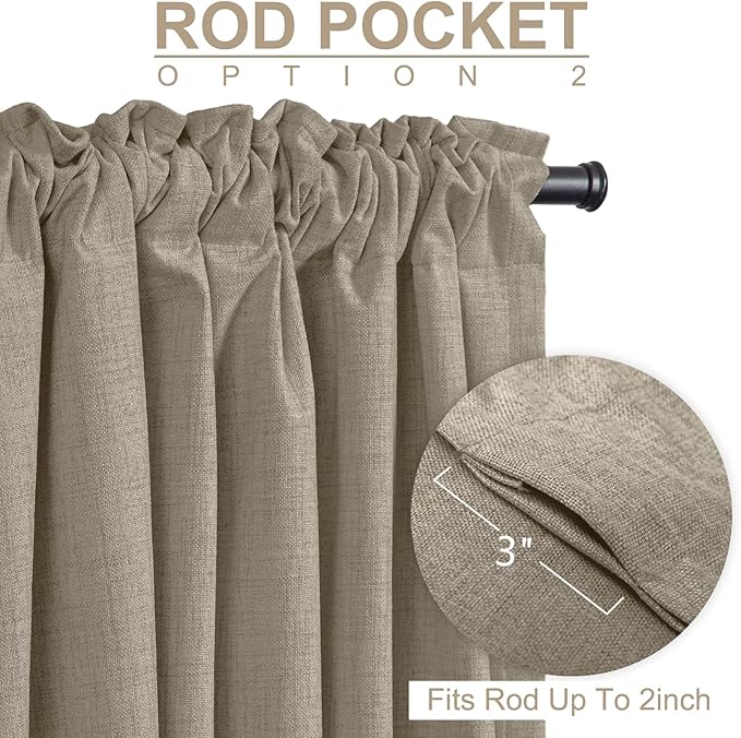 100% Blackout Shield Linen Blackout Curtains for Bedroom 90 Inches Long, Back Tab/Rod Pocket Living Room Drapes, Thermal Insulated Blackout Curtains 2 Panels Set, 50" W x 90" L, Faux Linen