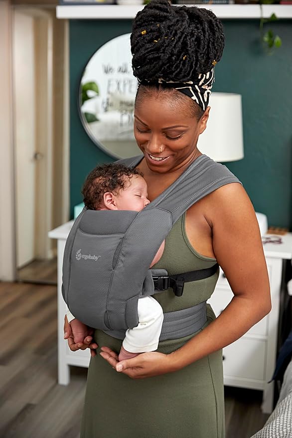 Ergobaby Embrace Baby Carrier Newborn to Toddler - Lightweight Ergonomic Baby Carriers - Cozy Essentials (7-25 Pounds), Soft Air Mesh, Washed Black