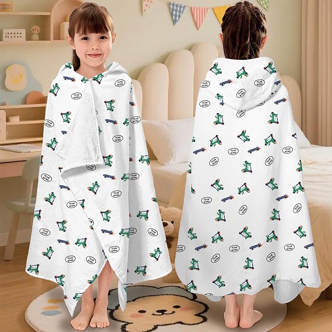 VOOVA & MOVAS Kids Hooded Bath Towel (3-8 Years) – 100% Cotton Soft Absorbent Swim Towel (30"x50") – Perfect for Pool, Beach, Bath,Crocodile