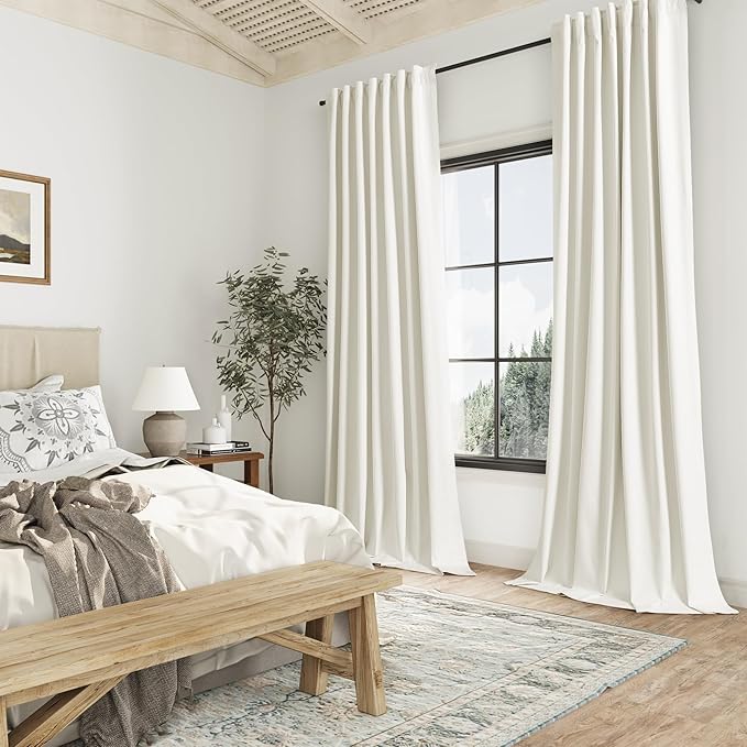 Guken Ivory 100% Blackout Curtains 90 Inch Length 2 Panels Set for Living Room Bedroom Back Tab Thermal Insulated Black Out Linen Drapes Room Darkening Window Curtains 90 Inches Long