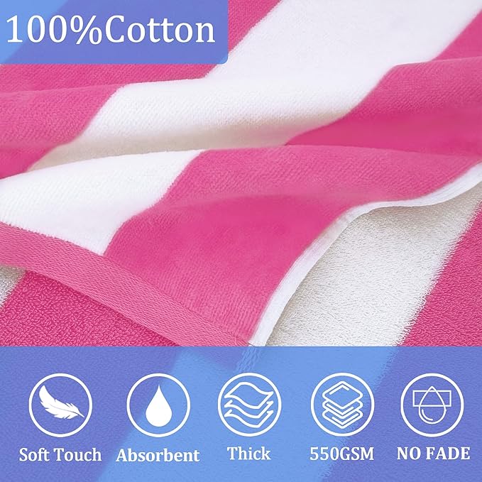 Hooded Bath Towel Wrap for Teens/Big Kids (8-14 Years,68"X34") | Soft Fluffy Quick Dry Absorbent 100%Cotton Thick Towel | Versatile Beach, Pool, Swim & Bath Cover-Up | Hot Pink Wide Stripe