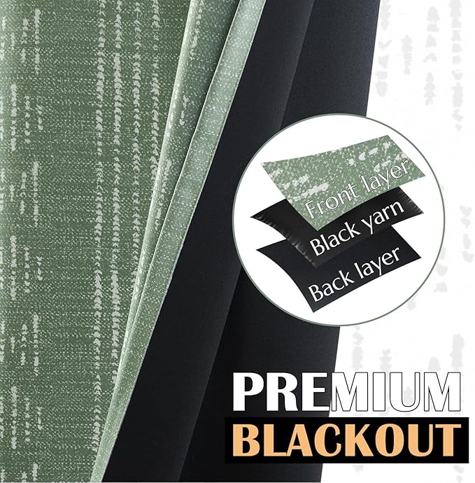 jinchan 95% Blackout Boho Curtains 63 Inch Length for Bedroom White on Sage Green Geometric Printed Grommet Top Room Darkening Thermal Insulated Window Drapes 2 Panels