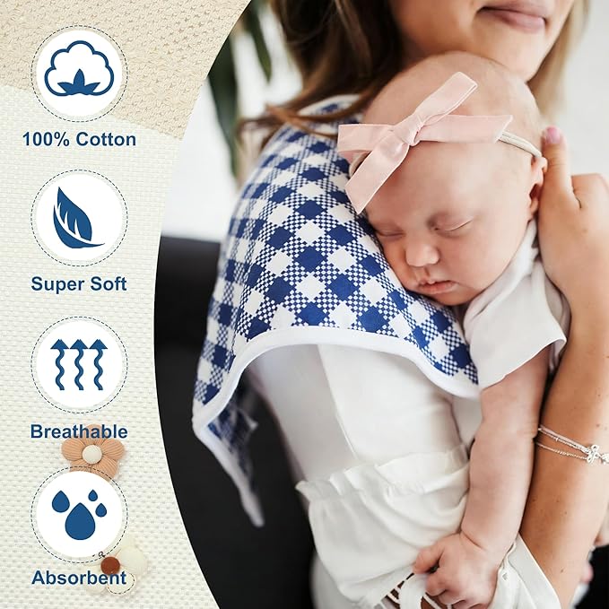 Hakochia Burp Cloths for Baby Boy & Girl Organic Cotton Large Unisex Burp Clothes Extra Absorbent Soft Neutral Burping Rags Spit Up Cloth Sets for Newborns 8 Pack