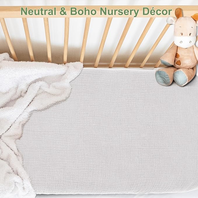 PET REJOIR Muslin Mini Crib Sheets for Girls & Boys-2 Pack 24"x 38" Soft Baby Mattress Sheets Fitted-No Slip Neutral Toddler Cotton Bedding-Boho Nursery Décor Olive Green & Beige