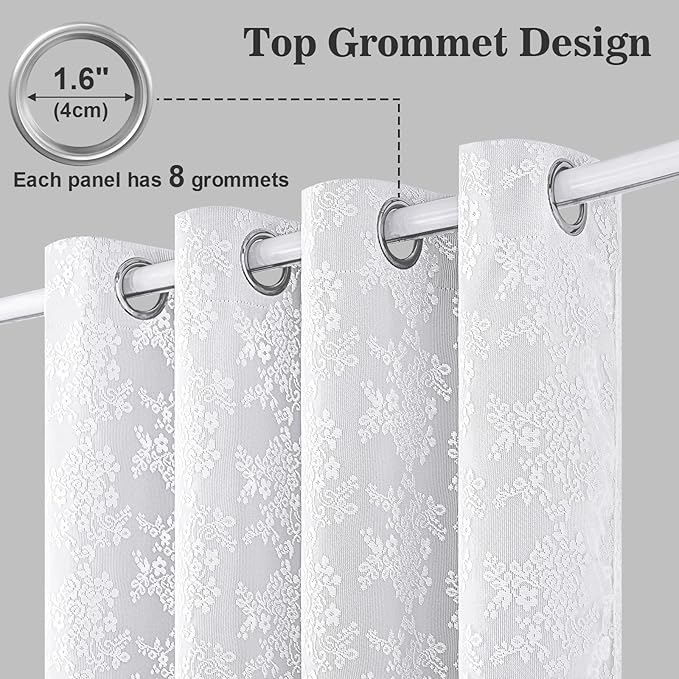 Yinhua Blackout Curtains for Bedroom Double Layer Grey Curtains for Living Room 84 Inch Length 2 Panels Set Kid Curtain with Floral Sheer Overlay, Grommet Drapes with Tiebacks, 52" W x 63" L