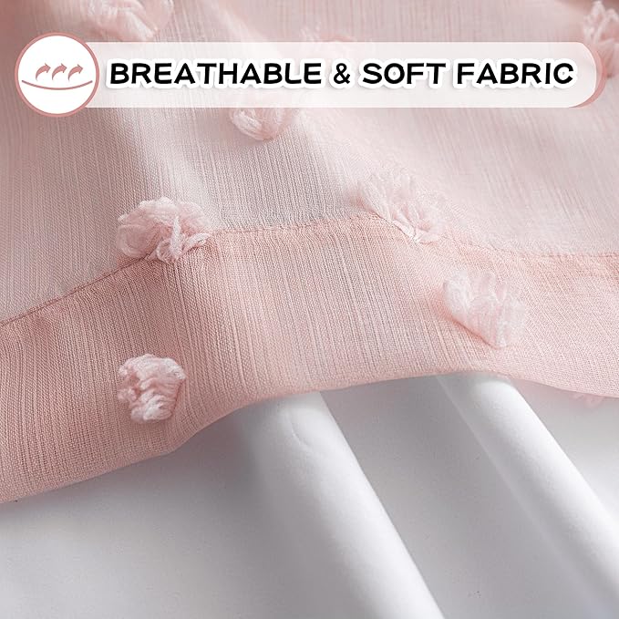 MYSKY HOME 100% Blackout Curtains for Girls Bedroom 90 Inch Long Total Room Darkening Curtain for Living Room 2 Panels Grommet Light Blocking Sliding Door Drapes Blush Pink Pom Pom Sheer 52" x 90"