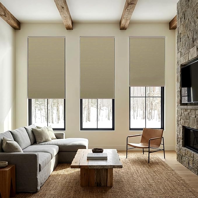 LazBlinds Cordless Cellular Shades, No Tools No Drill Blackout Room Darkening Custom Cut to Size Honeycomb Shades Pleated Blinds for Windows, Taupe