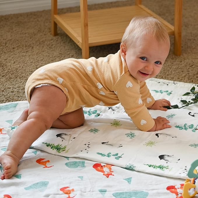 Muslin Swaddle Blankets for Boys & Girls, Receiving Baby Blanket for Newborns, Large 47 x 47 Inches, Soft Breathable Baby Swaddles, Fox & Penguin