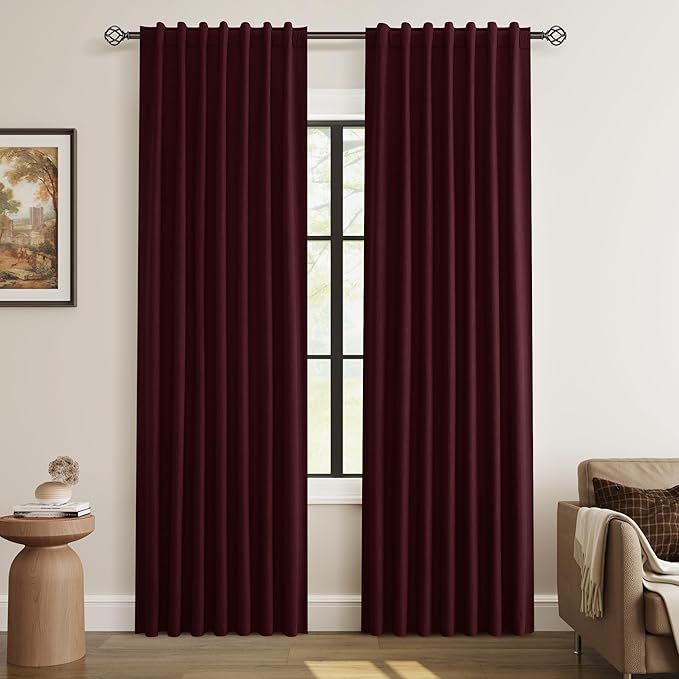Guken 100% Blackout Curtains 80 Inch Length 2 Panels Set for Living Room Bedroom Back Tab Thermal Insulated Black Out Linen Drapes Room Darkening Window Curtains 80 Inches Long,Burgundy