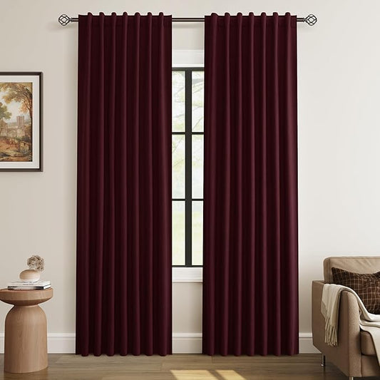 Guken 100% Blackout Curtains 80 Inch Length 2 Panels Set for Living Room Bedroom Back Tab Thermal Insulated Black Out Linen Drapes Room Darkening Window Curtains 80 Inches Long,Burgundy