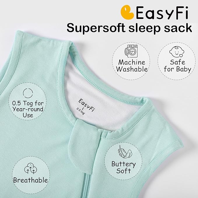 Supersoft Rayon Made from Bamboo Sleep Sack 18-24 Months 0.5 Tog Lightweight Toddler Sleep Sack 2t Baby Wearable Blanket with 2-Way Zipper Summer Unisex Sleeping Bag for Babies (2 Pack) Green & Blue