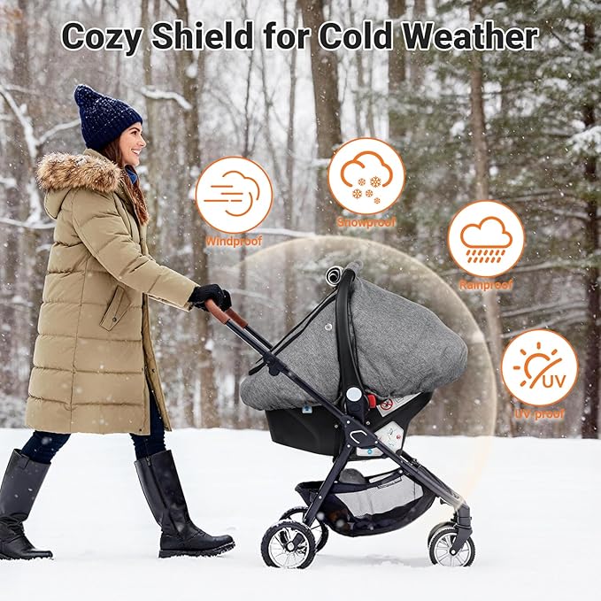 Rquite Car Seat Cover Baby, Carseat Covers Boy Girl, 2 Layers Window -Breathable Mesh & Wind/Sun Shade, Infant Car Seat Canopy Baby Carrier/Stroller Cover, Fit Spring, Fall, Winter, Cold Weather