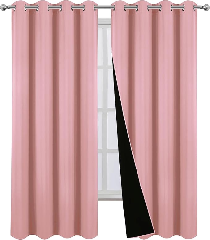 LEMOMO Blackout Curtains 66 x 84 Inch Pink Curtains 2 Panels Darkening Thermal Insulated Bedroom Curtains